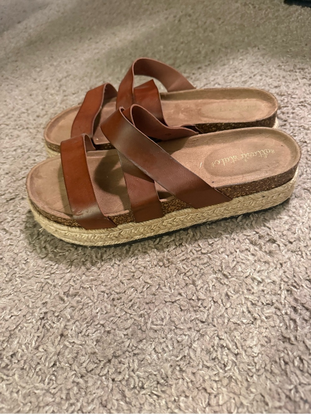 Altar'd State Brown Leather Espadrille Slide Sandals